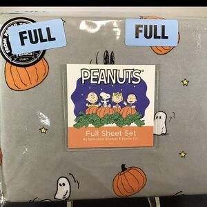 PEANUTS Snoopy Halloween Gray Full Size Sheet Set Berkshire Ghosts Pumpkin NWT
